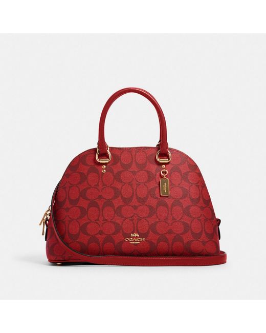 Coach Katy Satchel In Signature Canvas in Red