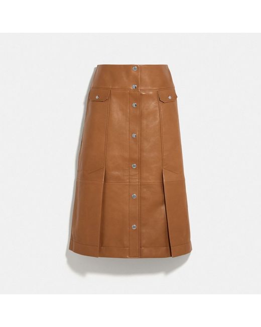 Coach Leather Midi Skirt in