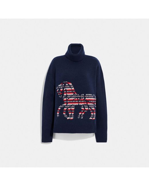 Coach Horse And Carriage Intarsia Turtleneck Sweater In Recycled Wool Cashmere in