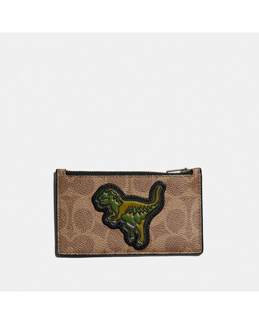 Coach Zip Card Case In Signature Canvas With Rexy
