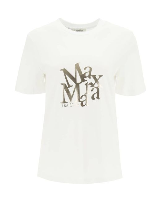 S Max Mara SALETTA T-SHIRT WITH LOGO PRINT White Gold