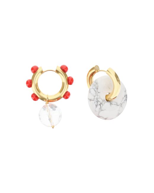 Timeless Pearly HOOP EARRINGS WITH DIFFERENT PENDANTS Gold Red White