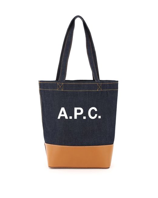 A.P.C. . AXELLE DENIM SMALL TOTE BAG Brown Cotton Denim Leather