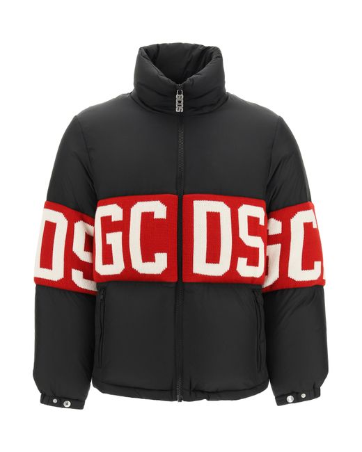 Gcds DOWN JACKET WITH LOGO BAND Black White Technical Wool