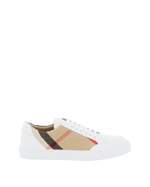 Burberry CHECK FABRIC AND LEATHER SNEAKERS White Leather Cotton