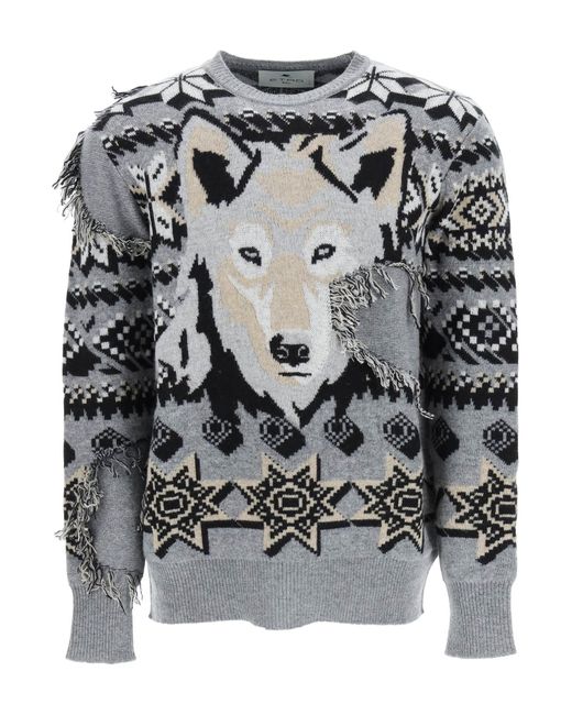 Etro JACQUARD SWEATER WITH WOLF
