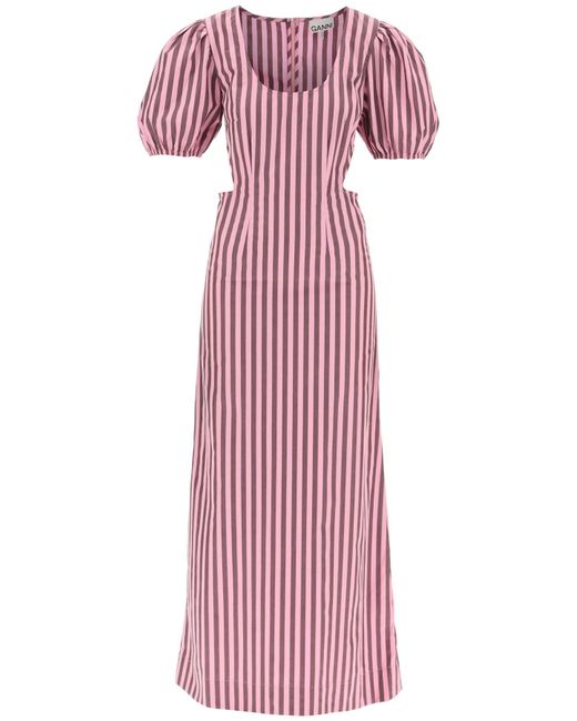 Ganni Striped Maxi Dress With Cut-Outs