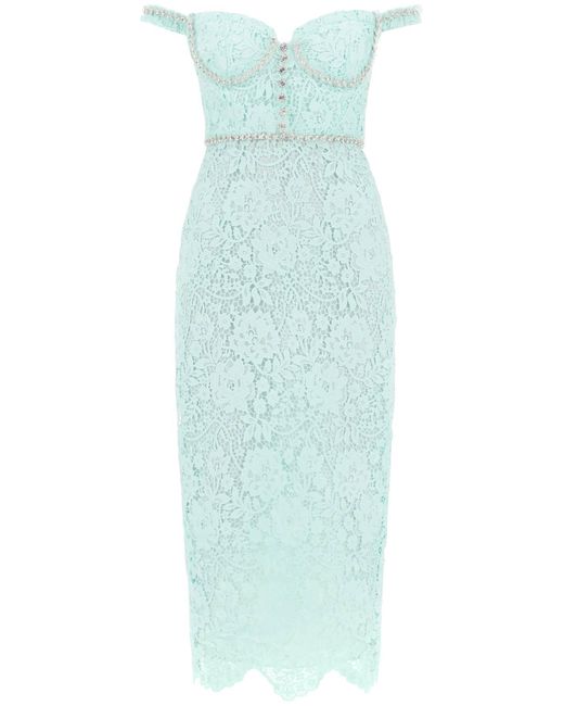 Self-Portrait Midi Dress In Floral Lace With Crystals
