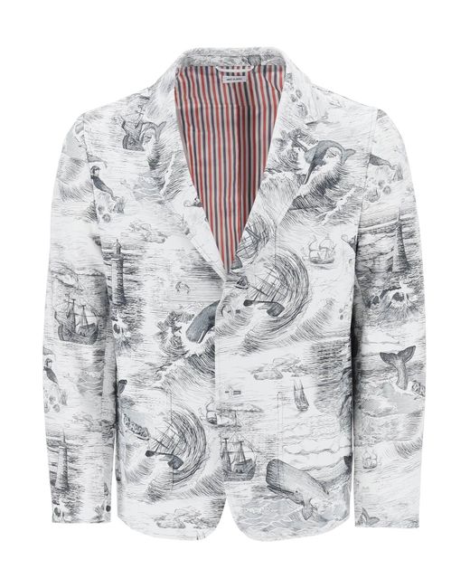 Thom Browne Deconstructed Single-Breasted Jacket With Nautical Toile Motif
