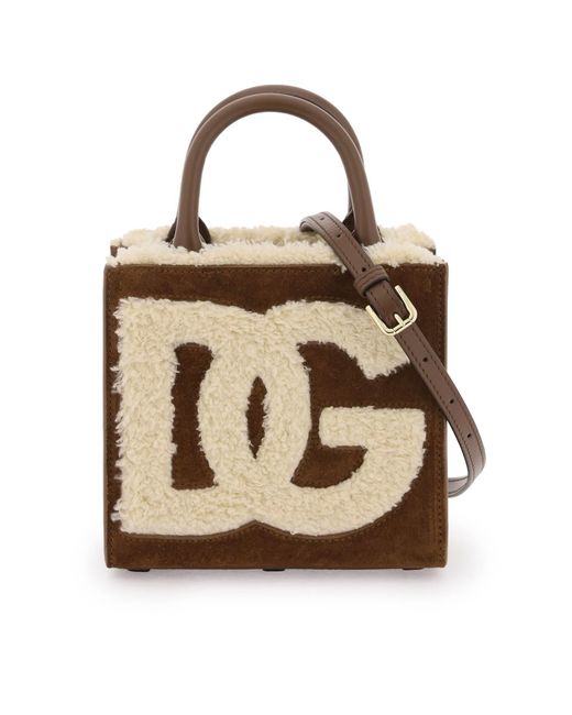 Dolce & Gabbana DG Daily small suede and shearling tote bag