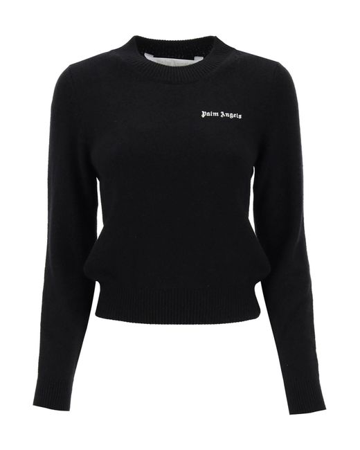Palm Angels Cropped Sweater With Logo Print