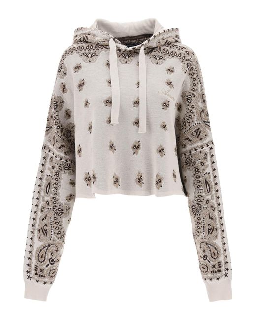 Amiri Knitted cropped hoodie with Bandana motif