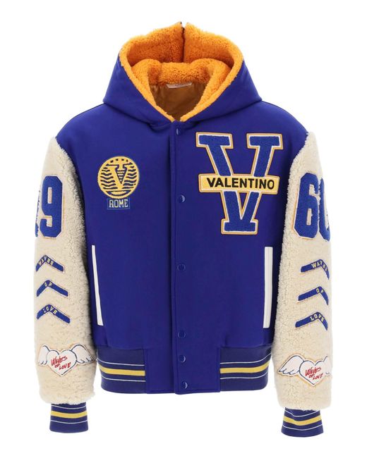 Valentino Garavani Varsity bomber jacket with shearling sleeves