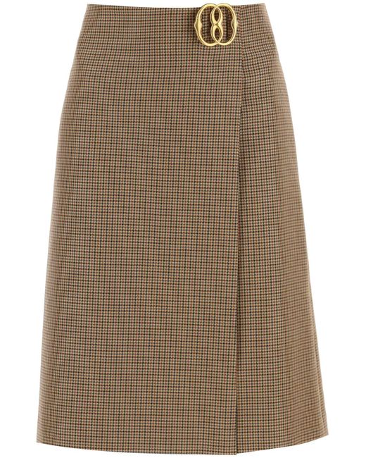 Bally Houndstooth A-line skirt with Emblem buckle