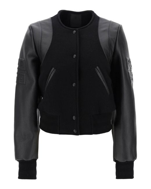 Givenchy Wool and leather cropped bomber jacket