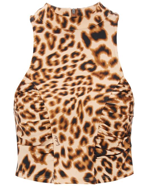 Rotate Leopard print jersey crop top