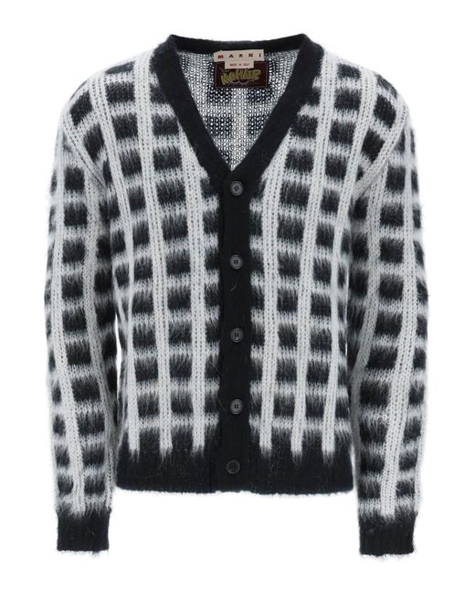 Marni Brushed-yarn cardigan with check pattern