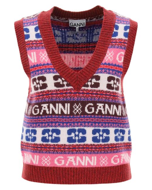 Ganni Jacquard vest with logo pattern
