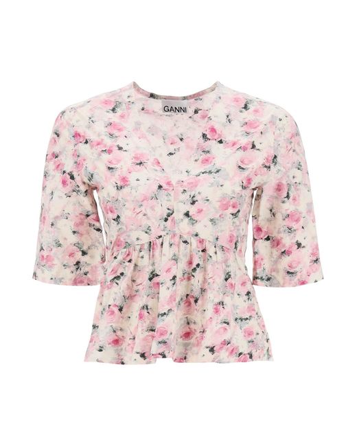 Ganni Floral peplum blouse