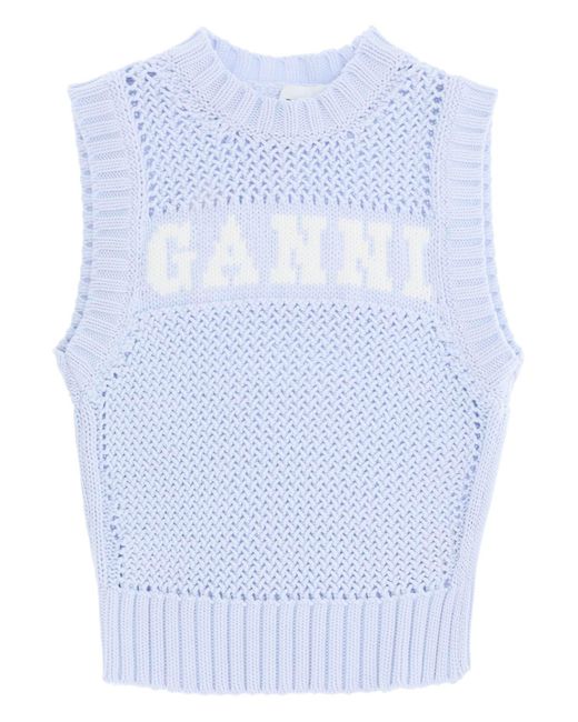 Ganni Open-stitch knitted vest with logo