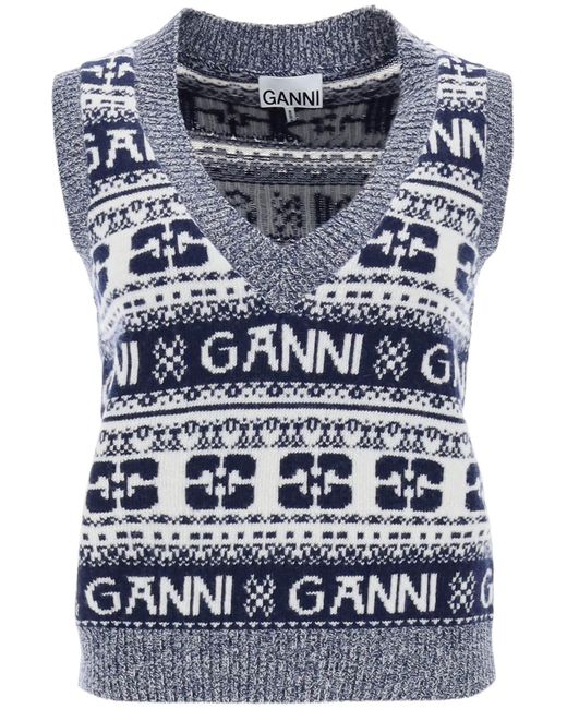 Ganni Jacquard wool vest with logo pattern