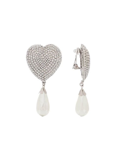 Alessandra Rich Heart crystal earrings with pearls