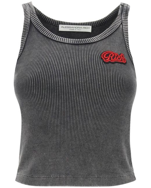 Alessandra Rich Ribbed tank top with logo patch