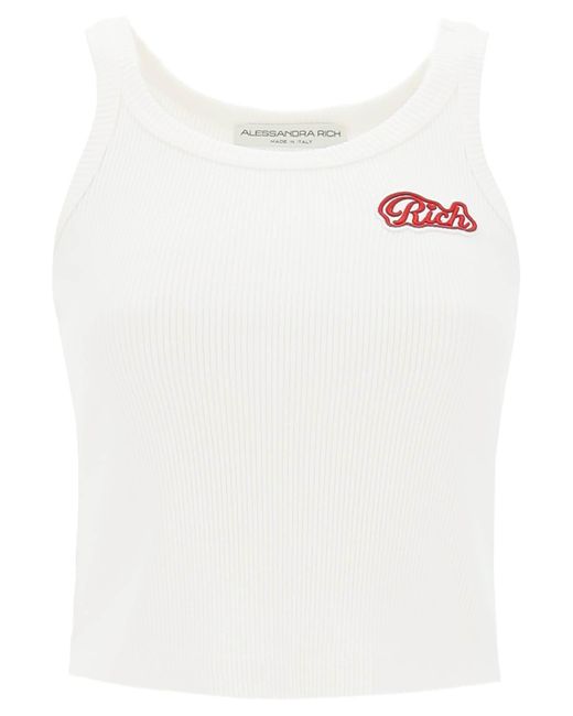 Alessandra Rich Ribbed tank top with logo patch