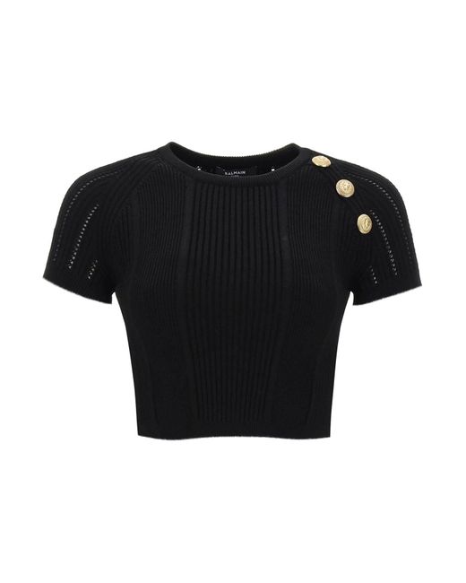 Balmain Knitted cropped top with embossed buttons