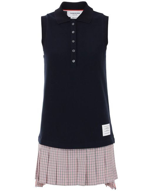 Thom Browne Mini polo-style dress with pleated bottom.