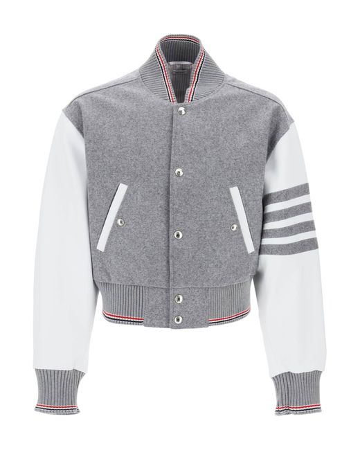 Thom Browne Wool Bomber Jacket with Leather Sleeves and