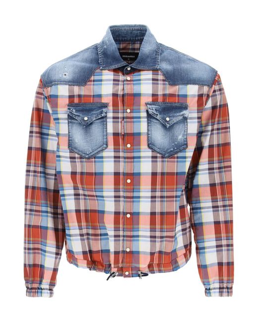 Dsquared2 Plaid western shirt with denim inserts