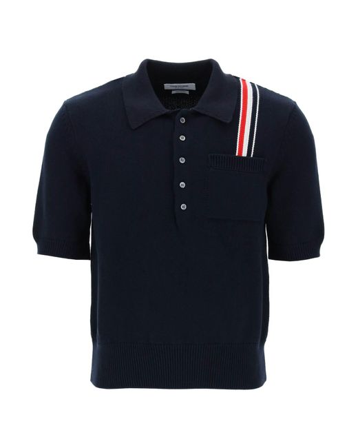 Thom Browne Cotton knit polo shirt with RWB stripe