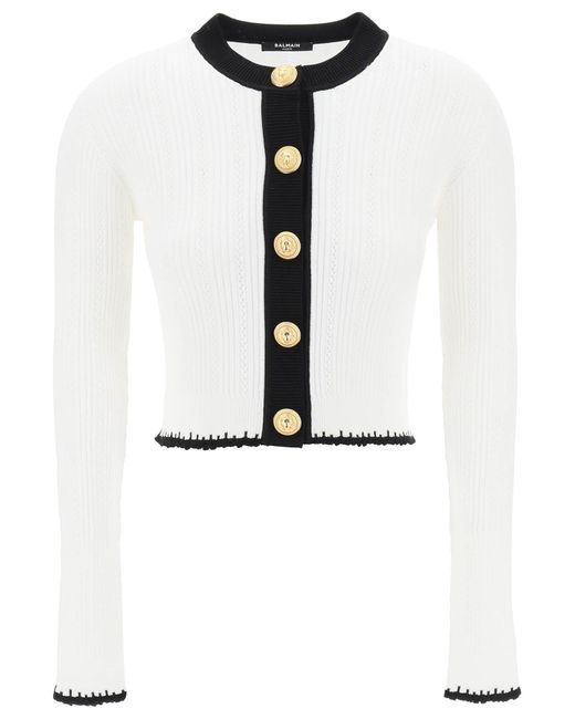 Balmain Bicolor knit cardigan with embossed buttons