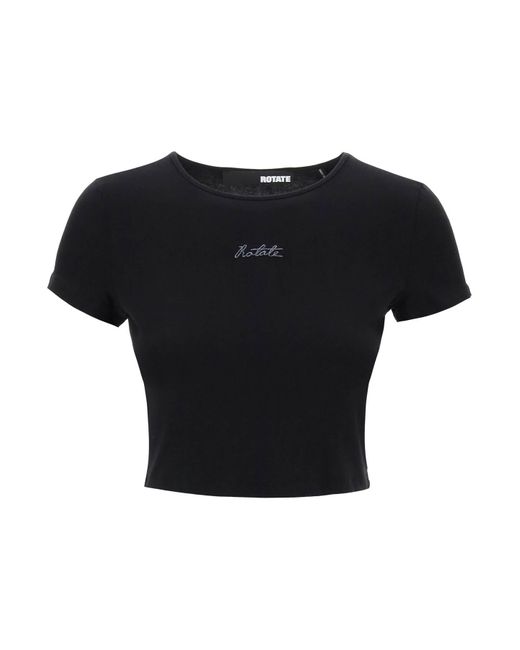 Rotate Cropped T-shirt with embroidered lurex logo