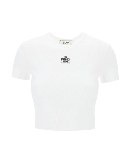 Fendi Cropped T-shirt with logo embroidery