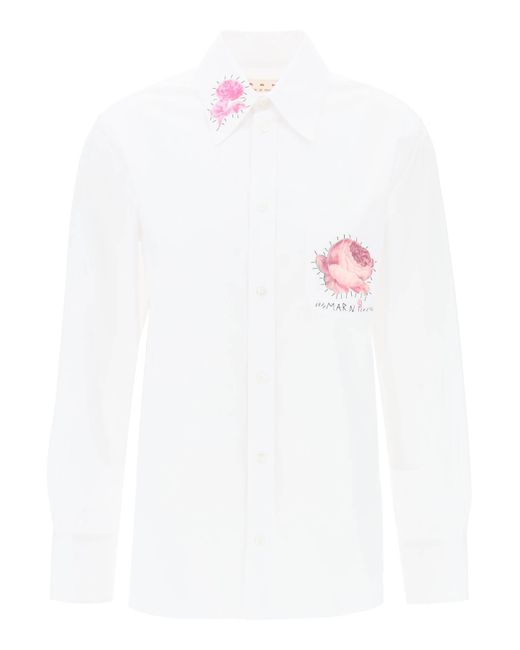 Marni shirt with flower print patch and embroidered logo