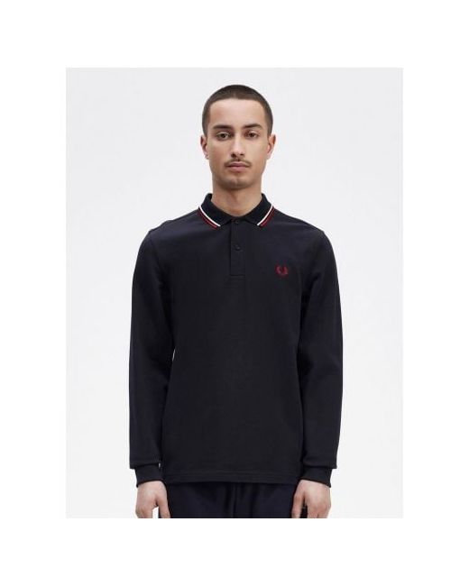 Fred Perry Snow White Long Sleeve Twin Tipped Polo Shirt