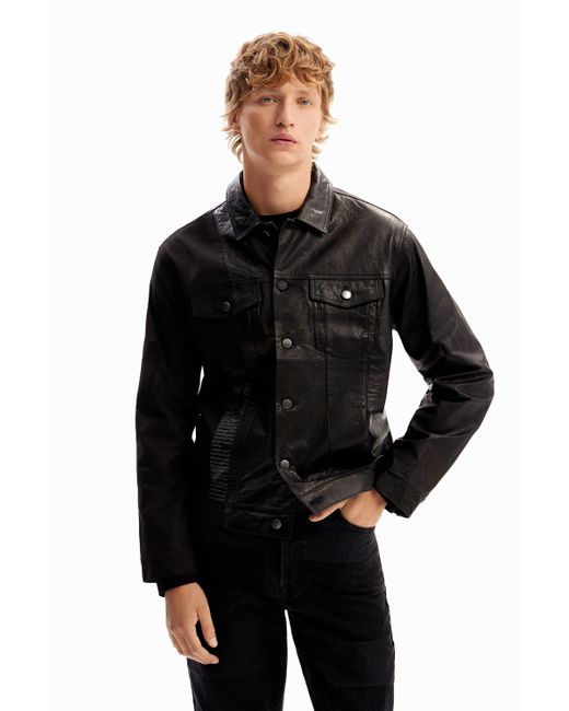 Desigual Leather trucker jacket
