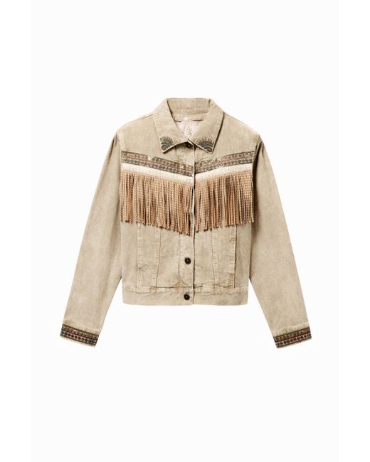 Desigual Fringed and embroidered trucker jacket