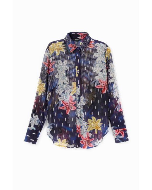 Desigual Floral shirt with sheer fabric and rhinestones