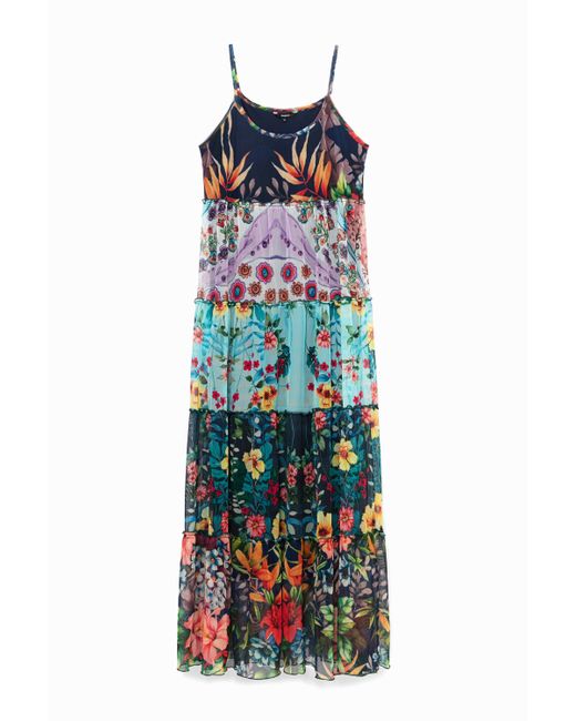 Desigual Long flared dress floral patch