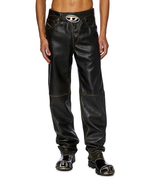 Diesel Textured leather pants with logo cut-out Pants Man