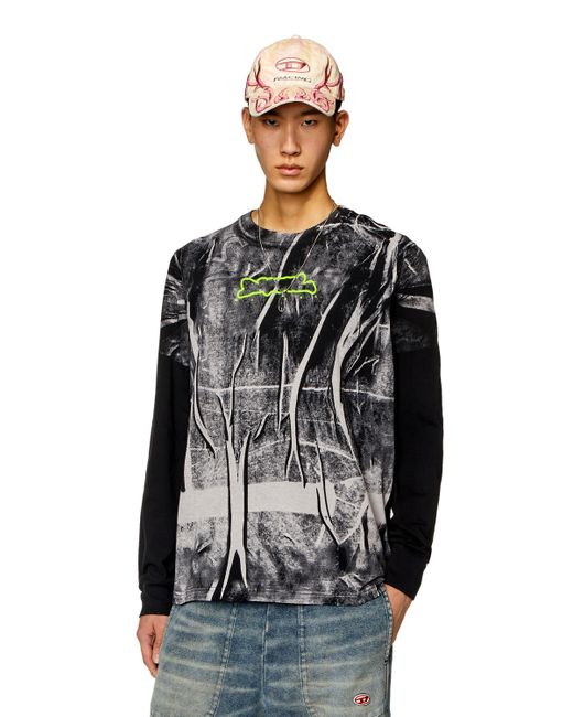 Diesel Long-sleeve T-shirt with crease-effect print T-Shirts Man