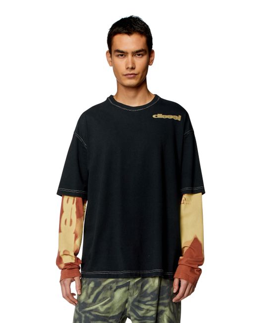 Diesel Layered-effect top with smudged print T-Shirts Man