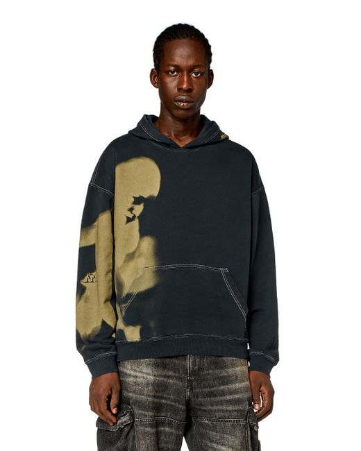 Diesel Distressed hoodie with smudgy print Sweaters Man
