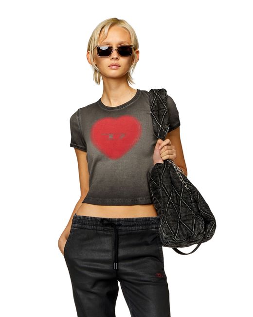 Diesel Ribbed T-shirt with watercolour heart D T-Shirts