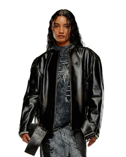 Diesel Oversized biker jacket brushed leather Leather jackets