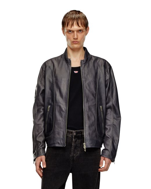 Diesel Leather biker jacket with piping jackets Man