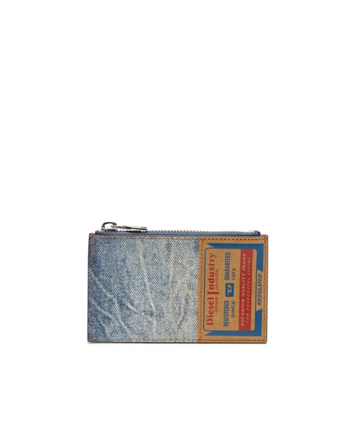 Diesel Leather card holder with denim print Small Wallets Man